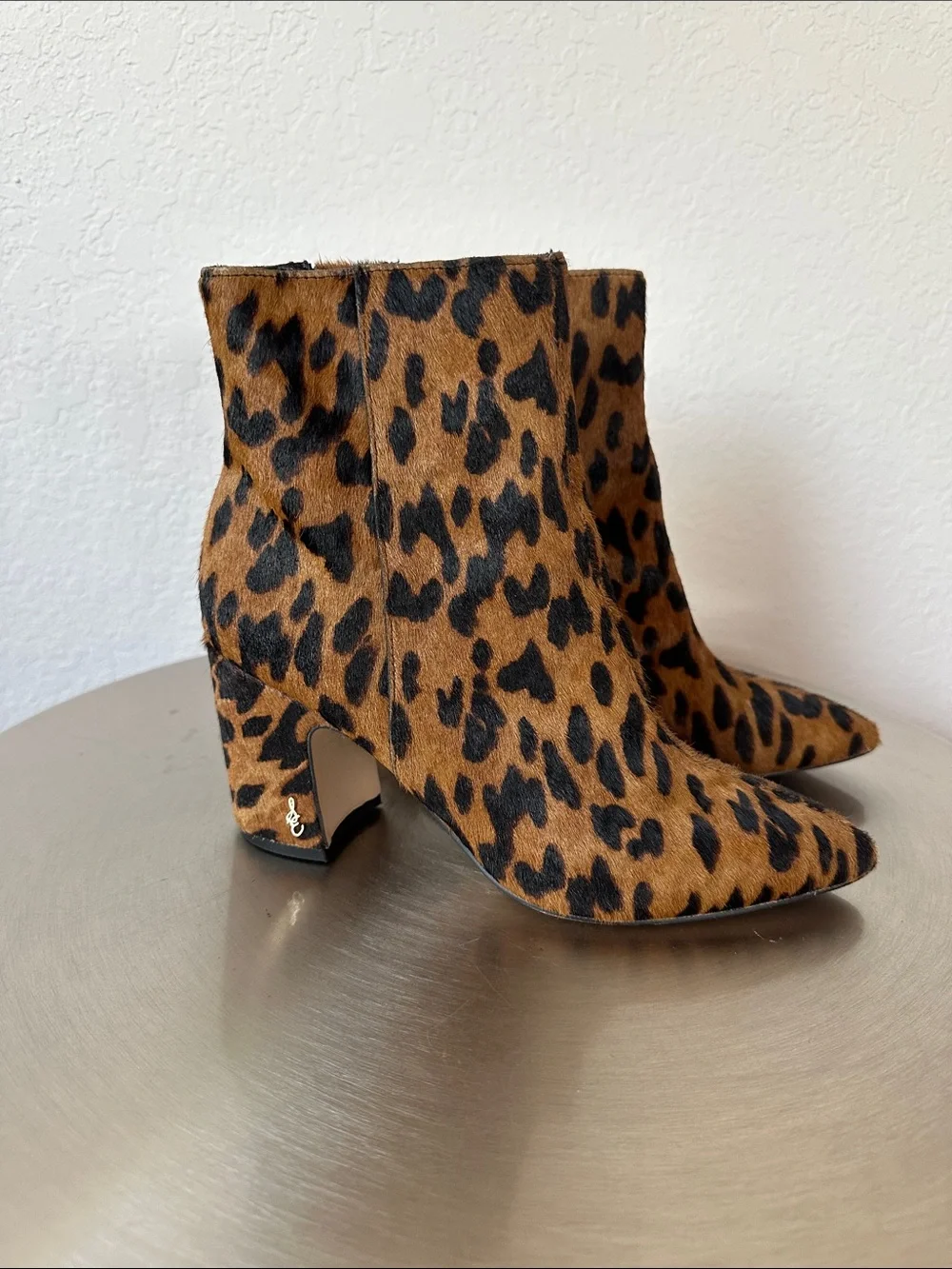 Sam Edelman Leopard Print Pointed Toe Ankle Boots - Brown/Black